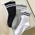 thumbnail image 1 of 3 Pairs Women's Mid Tube Socks Fashion Breathable Sports Socks Classic Parallel Bar Pattern Sweat Wicking Non Pilling Girl Socks SY070-4 Single code, 1 of 5