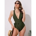 thumbnail image 4 of DARING DIVA Women's Deep V Neck Lace Up Tummy Control Swimwear Small Army Green, 4 of 6