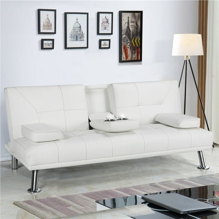 Yaheetech Modern Faux Leather Futon Sofa Bed with Armrest Home Recliner Couch Home Furniture