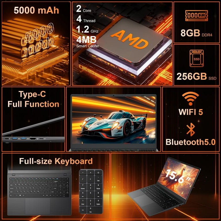 RNRUO 15.6" Windows 11 Laptop, Dual 8GB RAM, 256GB SSD, AMD 3020e Processor with 2 Cores Up to 2.6GHz, With Office 2024, 1920x1080 Display WiFi5 BT5.0 for Student, Home Office, Business