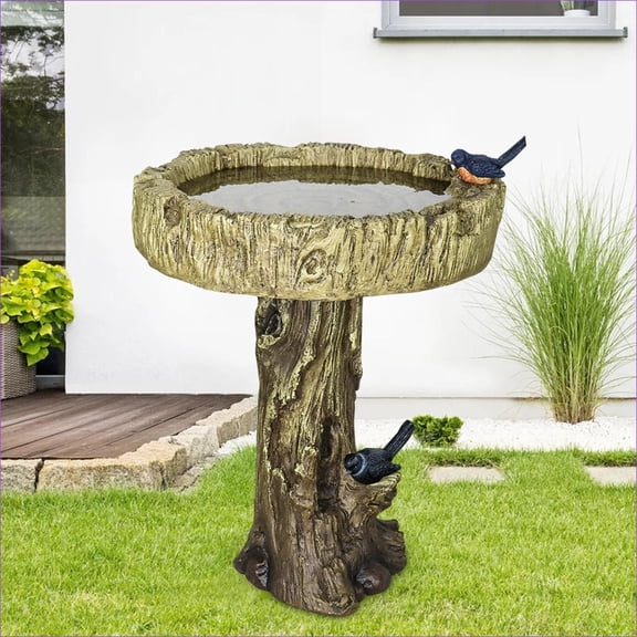 Bird Baths, 24.4" High Rustic Outdoor Bird Bath for Garden Patio Backyard | Concrete Cement | Tan Brown