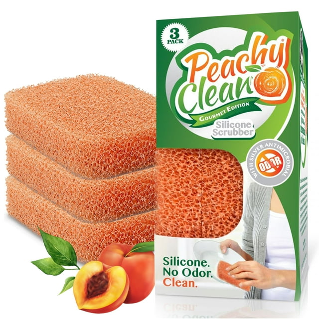 Esponja de silicona para fregar platos con aroma a melocotón fresco, color melocotón