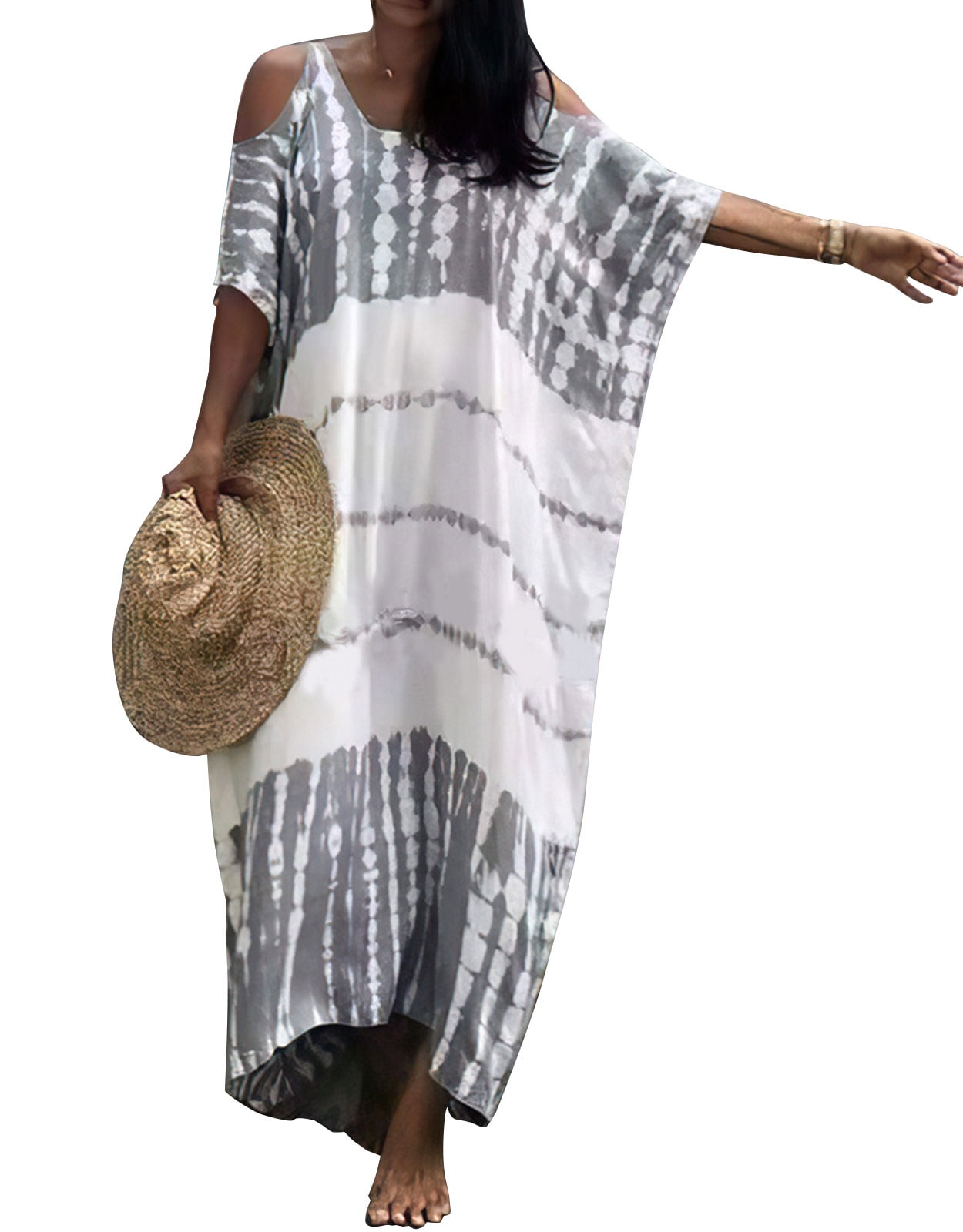 Swimsuit Coverup for Women Stripe Print Plus Size Beach Coverup Side