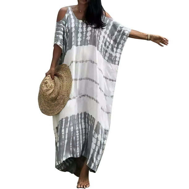 Swimsuit Coverup for Women Stripe Print Plus Size Beach Coverup Side ...
