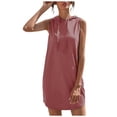 thumbnail image 1 of Vestido corto sin mangas con capucha para mujer: color liso, tejido de poliéster, estilo informal para primavera/verano, talla real., 1 of 7