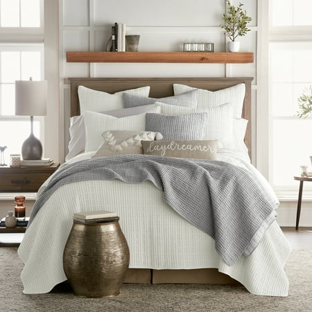 Mills Waffle Cream Quilt Set - King Quilt and Two King Pillow Shams - Levtex Home