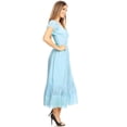 thumbnail image 3 of Robe Maxi pour Femme, Style Renaissance Paysanne, Style Bohème, Manches Cap, Bordure en Dentelle, Bleu Pâle, Très Grand, 3 of 5