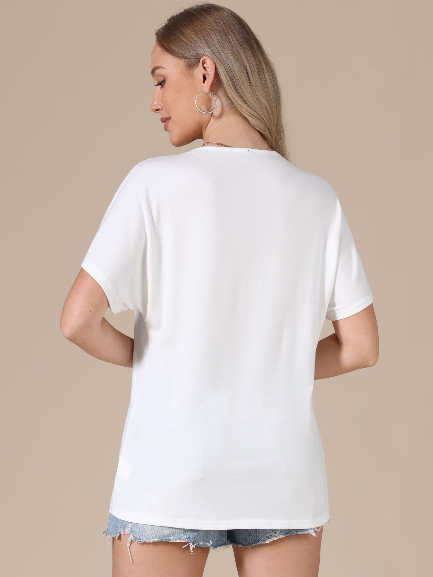 DARING DIVA Women's Summer Short Sleeve Tunic Tops Casual V Neck Button Shirts M White