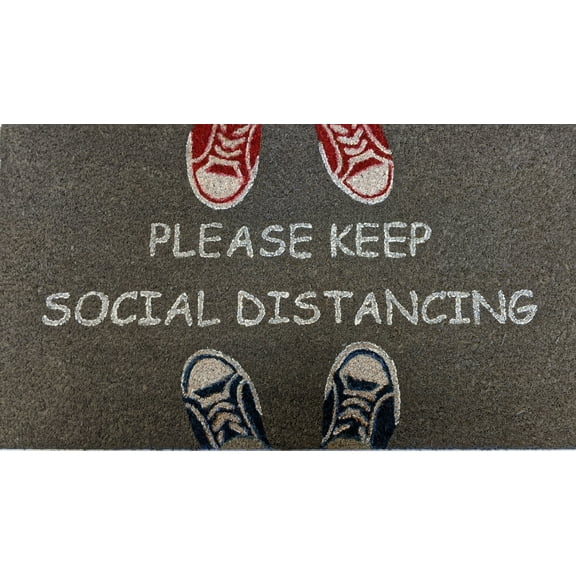 18" X 30" Gray Coir Please Keep Social Distancing Outdoor Door Mat