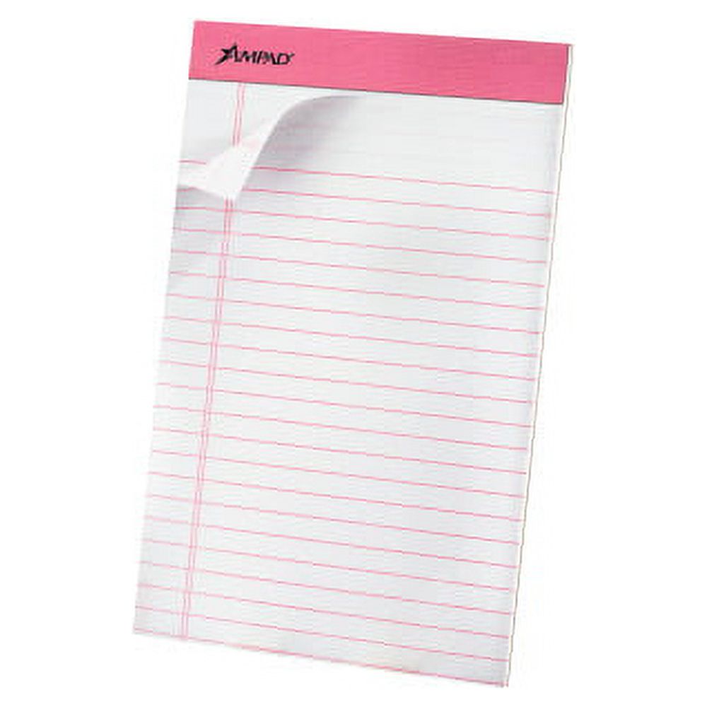TOPS Pink Binding Writing Pads 50 Sheets - 0.28" Ruled Pink Margin - 20 lb Basis Weight - 5" x 8" - White Paper - Pink Binder - Micro Perforated, Chipboard Backing, Heavyweight, Easy Tear - 6 / Pack - image 5 of 5