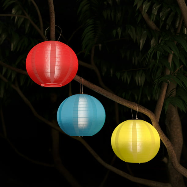Chinese Lanterns-Hanging Fabric Lamps with Solar Powered LED Bulbs and