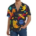 thumbnail image 3 of Wukai Dinosaurs in Space Men's Casual Short-Sleeve Button Down Shirt - Lightweight Summer Dress Shirt for Daily Wear-3X-Large, 3 of 7