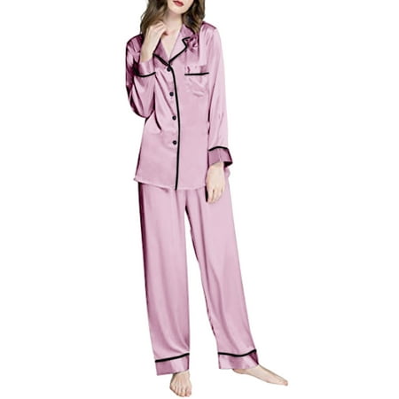

Women Long Sleeve Like Silk Pajamas Two Piece Sets Note Please Buy One Or Two Sizes Larger
