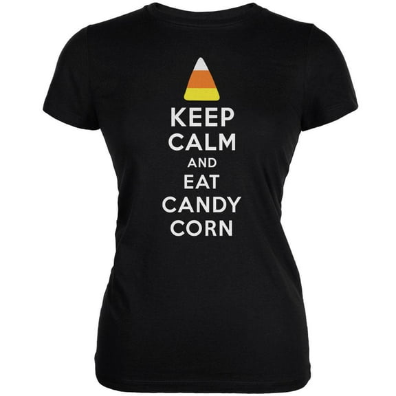 Halloween Keep Calm Candy Corn Black Juniors Soft T-Shirt - 2X-Large