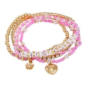 No Boundaries Women's Mantra Pink and Gold Tone Beaded Word Stretch Bracelet Set.