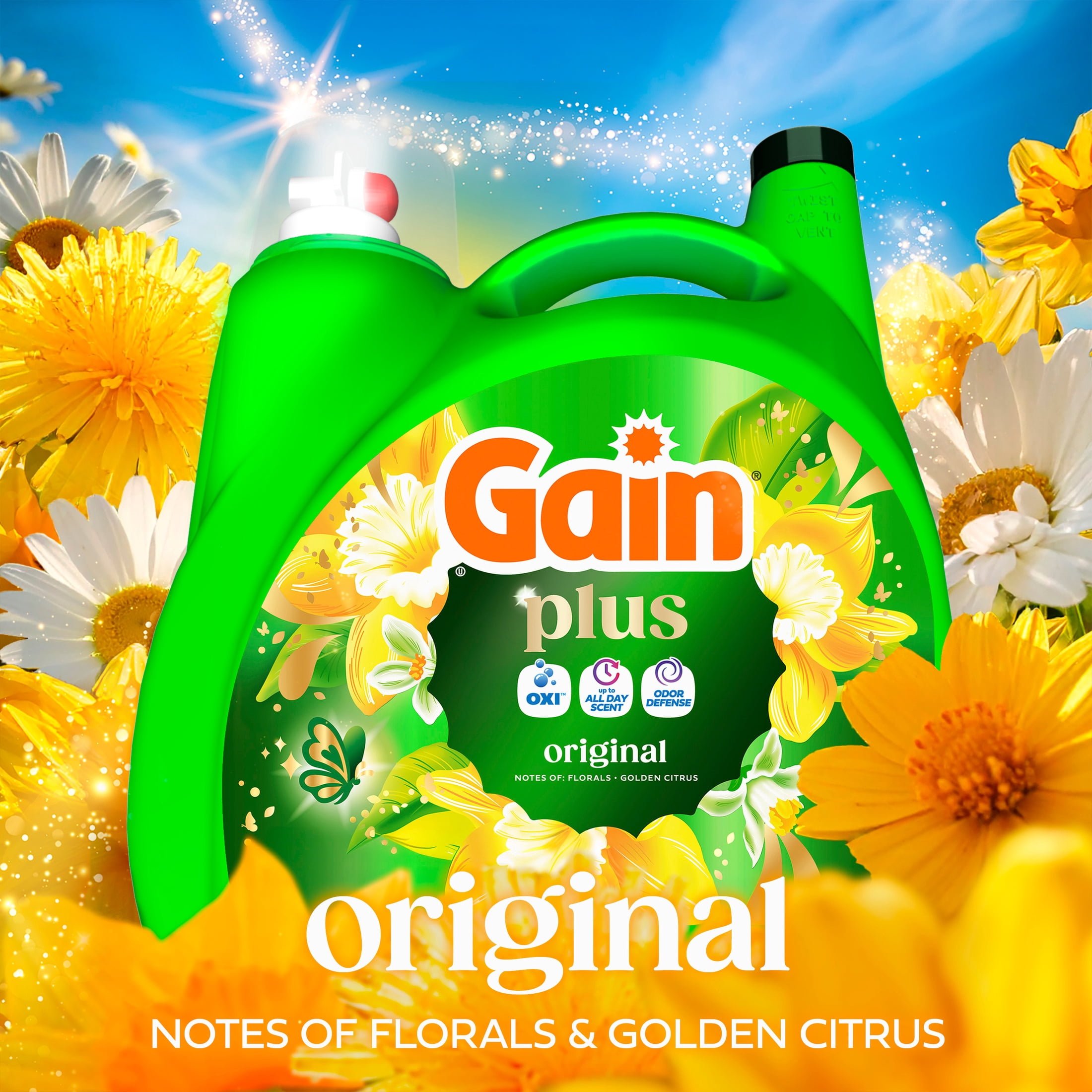 Gain Plus Laundry Detergent Liquid, Now with Odor Defense + OXI, Original Scent, 99 fl oz, 75 Loads