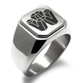 thumbnail image 1 of Stainless Steel Letter V Initial 3D Cube Box Monogram Engraved Engraved Square Flat Top Biker Style Polished Signet Ring, 1 of 1