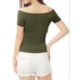 thumbnail image 4 of MODA NOVA Juniors Slim Fit Short Sleeves Off the Shoulder Summer Cropped Top Green M, 4 of 7