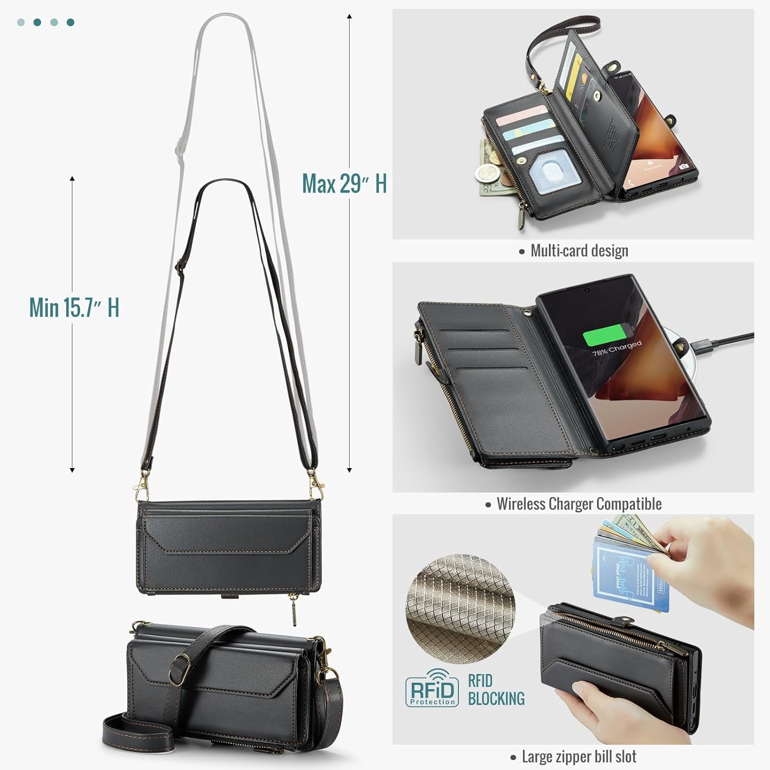 Phone Case for Samsung Galaxy Note 20 Ultra 5G Zipper Wallet Cover with Screen Protector and Flip RFID Blocking Card Holder Cell Note20 Plus Notes 20Ultra Note20+ U + 20+ Twenty Not S20 Women Black