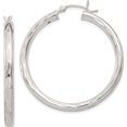 thumbnail image 1 of Sterling Silver Diamond-Cut Satin 3X35mm Hoop Earrings (39 X 35) Made In India qe1967, 1 of 6