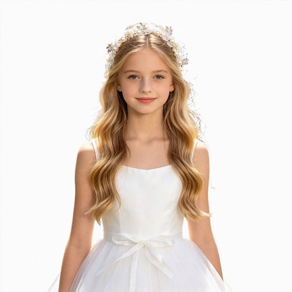 Cdudpw Baby Girl Floral Headband Flower Crown Elastic Hairband for Newborn Toddler(White,5-13 Years)