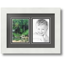 ArtToFrames Collage Photo Picture Frame with 2 - 3.5x5 Openings, Framed in White with Charcoal and Black Mats (CDM-3966-37)