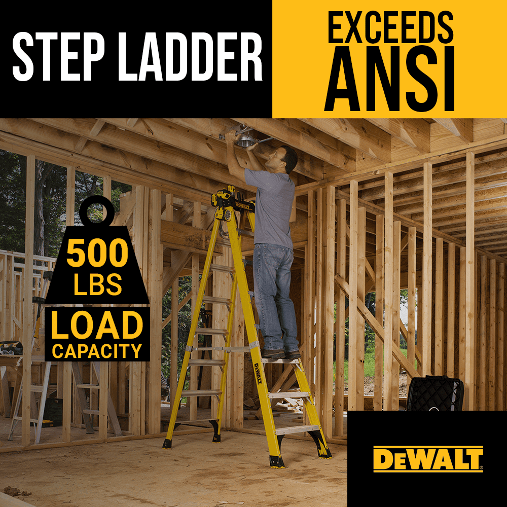 DeWalt 6-Foot Fiberglass Step Ladder, 500-Pound Load Capacity, Type IAA, DXL3810-06