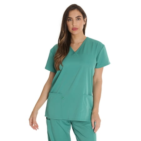 

Just Love Solid Stretch Scrub Top for Women Mock Wrap Nursing Shirt (Surgical Green Large)