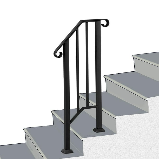 Ktaxon Outdoor 1-2 Step Wrought Iron Picket Handrail Black - Walmart.com