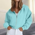 thumbnail image 3 of ManxiVoo Women's Cropped Zippered Hoodie Casual Loose Fit Drop Shoulder Sweatshirt Lightweight Street Style XXL Size Light Blue, 3 of 7