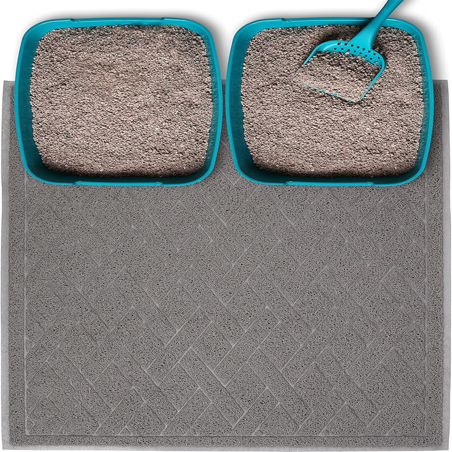 Cat Litter Mat, Jumbo XX-Large, 4x3 Feet, Fits Two Litter Boxes or Extra Coverage for One Box, Gray