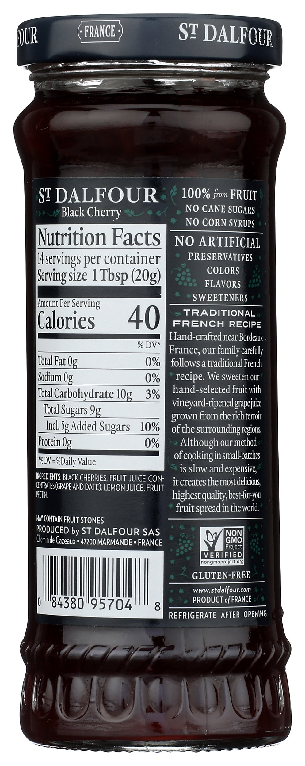 Pack of 6, St Dalfour Black Cherry Fruit Spread, 10 oz