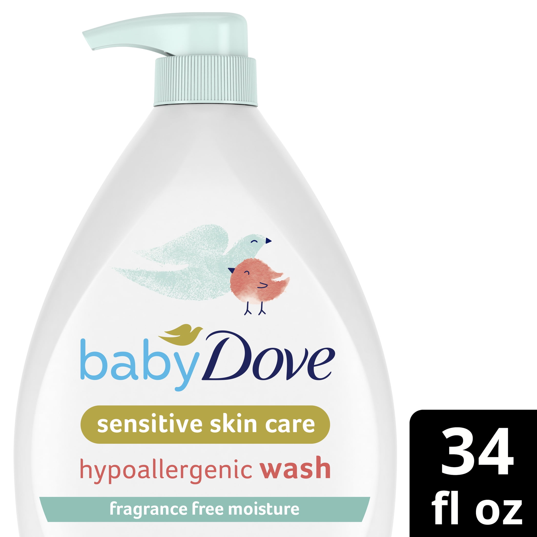 (6 pack) Baby Dove Sensitive Skincare Liquid Body Wash Fragrance Free Moisture, Hypoallergenic, 34 oz