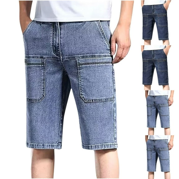 Akafmk Summer Jeans Shorts for Men Plus Size Casual Solid Color Loose Fitting Denim Shorts, Sizes M-5XL