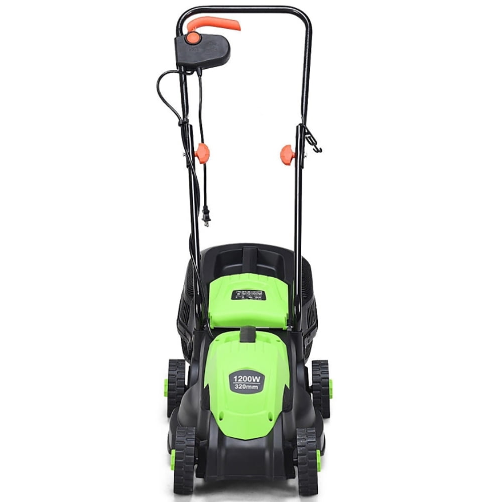 Kepooman 14 Inch Electric Push Lawn Corded Mower with Grass Bag-Green