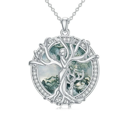 WINNICACA 925 Sterling Silver Mothers and 1 Daughter or Son Necklace Family Tree of Life Moss Agate Jewelry Birthday Anniversary Mothers Valentines Day Gifts for Women