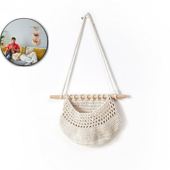 Hanging Fruit Basket, Woven Wall Vegetable Storage Basket, Cotton Rope Planter Pot for Kitchen Decor Use