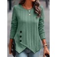thumbnail image 1 of Women's Long Sleeve Round Neck Top Solid Color Button Jacquard T-Shirt Elegant Trend Autumn Top, 1 of 5