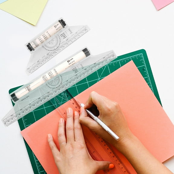 Transparent Plastic Multipurpose Drawing Ruler with Protractor and T Square for Illustrators