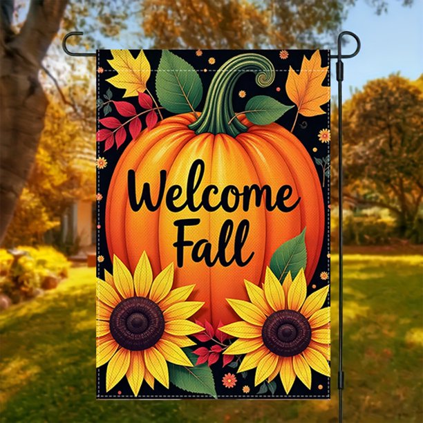 Bandera de jardín de otoño de 30x45 cm con diseño de calabaza, hoja de arce y motivos de ancianos. Ideal para decorar el hogar, habitaciones o paredes. También disponible en lino.