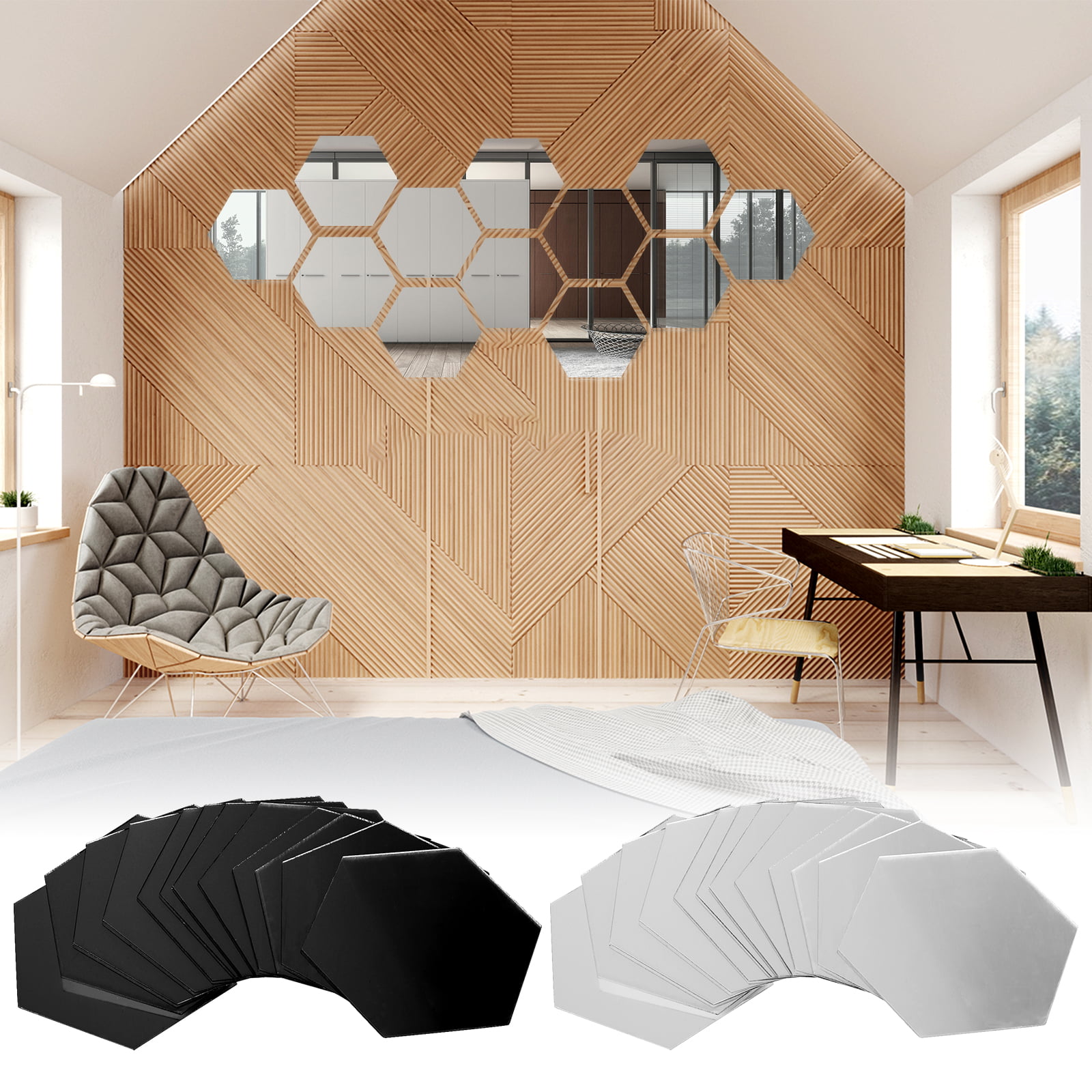12/24 Pcs Mirror Setting Wall Stickers, Hexagon Acrylic Mirror Sheet Removable Art DIY Home