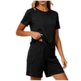 thumbnail image 6 of Women's 2 Piece Home Wear Crew Neck Short Sleeve Tops Elastic Waist Pockets Shorts Summer Comfy Lounge Sets (XL, Black), 6 of 6