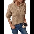 thumbnail image 2 of Suéteres para Mujer, Casuales, Lisos, de Larga, con Botones y Punto Grueso, con Capucha. Caqui S, 2 of 10