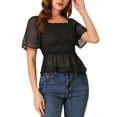 thumbnail image 1 of INSPIRE CHIC Women's Ruffle Peplum Square Neck Flare Short Sleeve Crop Smocked Blouse, 1 of 6
