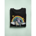 thumbnail image 3 of Unicorn Riding A T-rex Rainbow Sweatshirt Women -Image by Shutterstock, Female Small, 3 of 4