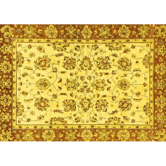 Ahgly Company Machine Washable Indoor Rectangle Abstract Yellow Modern Area Rugs, 2' x 4'