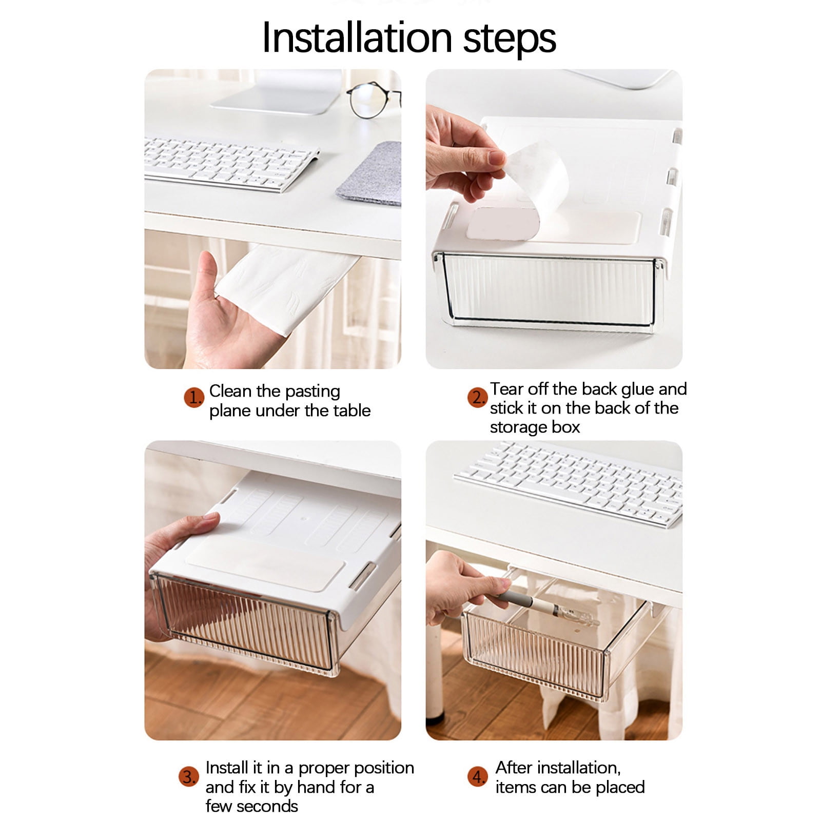 Wovilon Under Desk Drawer Organizer, Self-Adhesive Under Desk Storage Slide Out Drawer, Hidden Attachment Plastic Workspace Organizers For Office Home Stationery