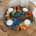 Animal art feature Round Vinyl Fitted Tablecloth, Waterproof Elastic