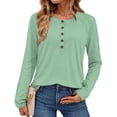 thumbnail image 2 of Women's Long Sleeve Shirts 2026 Spring Fashion Dressy Casual Tops Trendy Henley Blouses Cute Work Outfits Clothes, Mint Green, S, 2 of 5