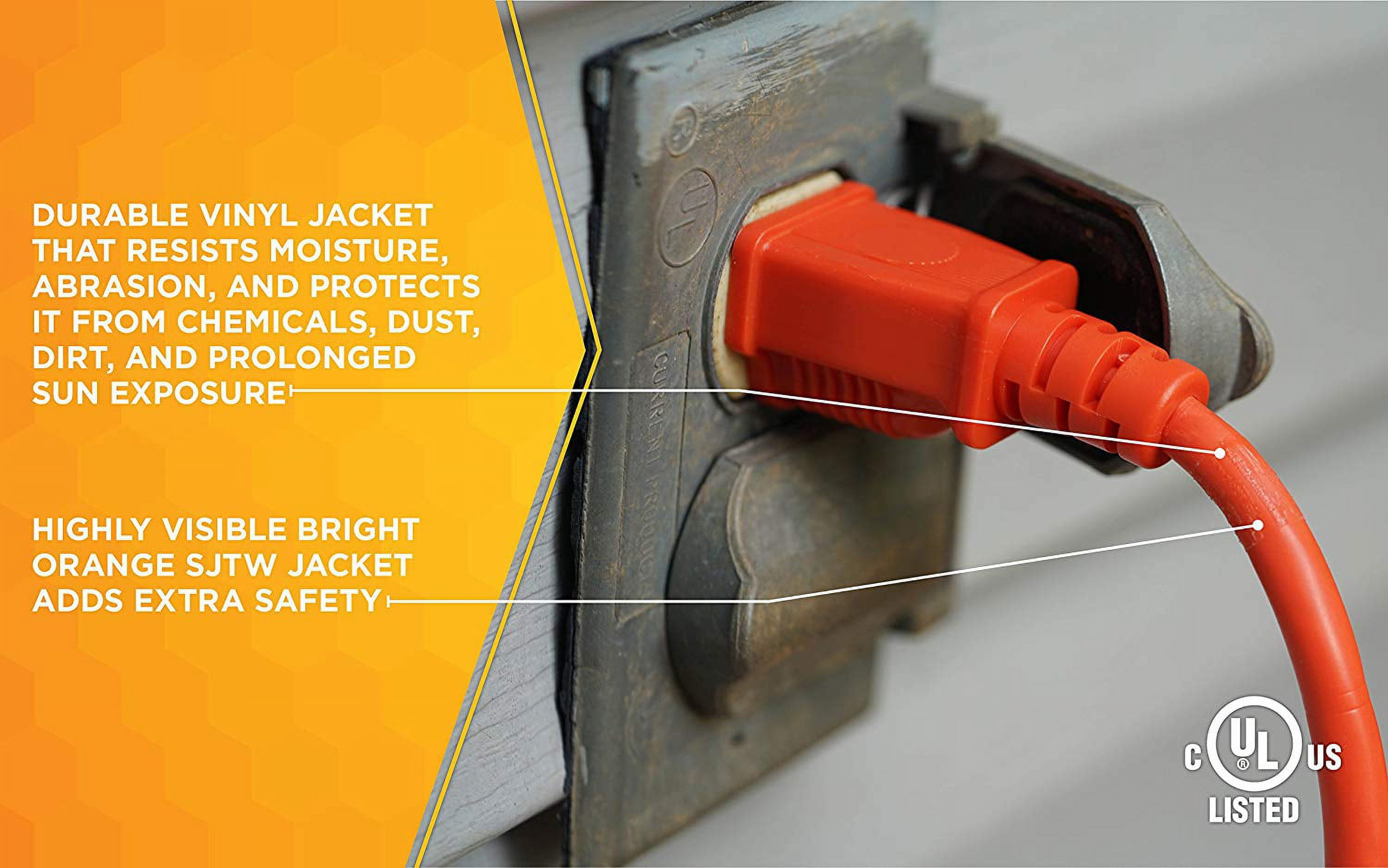 Woods 16 Gauge 100FT Orange Indoor/ Outdoor Extension Cord, 3-Pronged Outlet, 125V, 10Amps